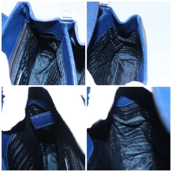 PRADA Shoulder Bag Safiano Leather Blue Gold Auth 121634 - Picture 16 of 16